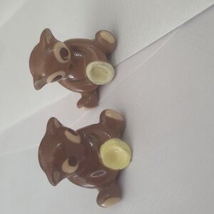 Hagen Renaker Ceramic Mini Brown Bears With Yellow Pots Collectable EUC 1x1